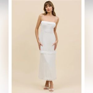 Park & Fifth Quincy Dress White Maxi with Fringe accents in Xsmall